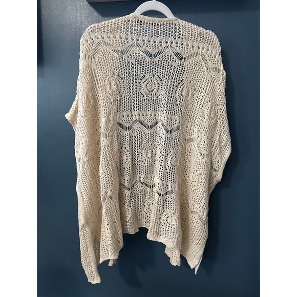 Open Front Womens Cardigan Size XL Short Dropped Sleeve Open Knit Boho Crochet - Picture 2 of 5